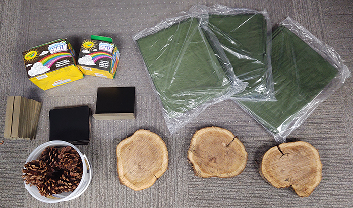 chalk, wood, other materials in the Outdoor Rec bin